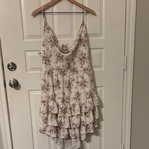Forever 21 + floral Ruffle Dress open back drape neck 3x